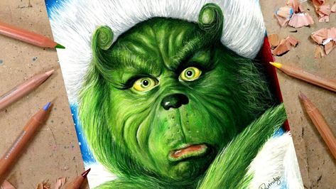 The Grinch Drawing, Grinch Drawing, Christmas Drawings, Color Pencil Sketch, Prismacolor Art, Disney Art Drawings, Cartoon Sketches, Acrylic Painting Techniques, Sketch Inspiration