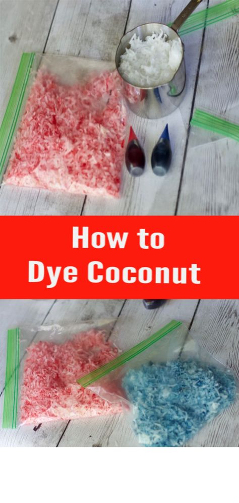 Learn to quickly make colored shredded coconut for cake decorating. Easily learn how to dye coconut for your next dessert decoration.  #coconut #cakedecorating #cookingtips How To Dye Coconut Flakes, Colored Coconut Flakes, Coloring Coconut Flakes, Food Crafts For Kids, Holiday Cake Decorating, Oreo Ball, Coconut Baking, Coconut Dessert, Library Crafts