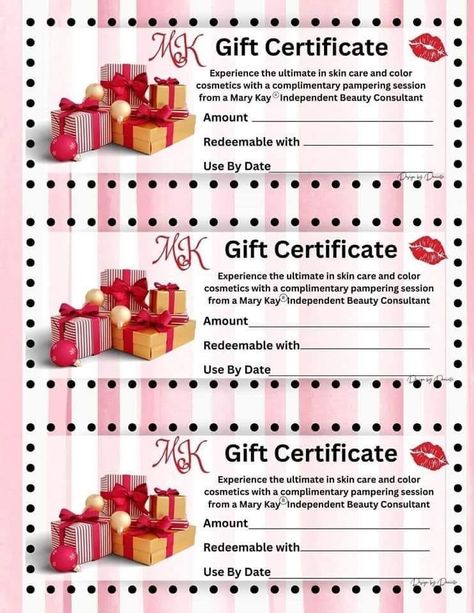 Mary Kay Gift Certificates Printable, Mary Kay Gift Wrapping Ideas, Mary Kay Gift Certificate Template, Mary Kay Business Tools, Mary Kay Gift Certificates, Mary Kay Gift Sets, Mary Kay Printables, Christmas Candy Crafts, Mary Kay Christmas