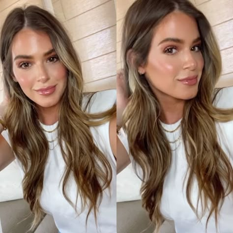 Joelle Fletcher Hair Balayage, 2023 Trendy Hair, Jojo Fletcher Hair Balayage, Jojo Hair, Melted Hair Color Brown Brunettes, Jojo Fletcher Makeup, Joelle Fletcher Hair, Soft Money Piece Hair, Blonde To Brown Before And After