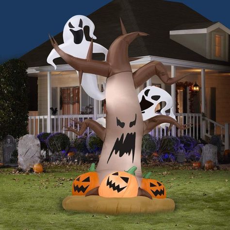 Prepare for a scare with this spooky Airblown inflatable scene of a dead tree with ghosts, jack-o-lanterns and a spider. It comes with everything needed for easy outdoor setup. Just plug it in, stake it down and watch the magic unfold. Display this spooky Halloween decoration as a standalone or combine it with other Airblown Inflatables to create a custom scene. Target Halloween Decor, Outdoor Ghosts, Inflatable Pumpkin, Target Halloween, Halloween Inflatables, Spooky Halloween Decorations, Scary Things, Ghost Pumpkin, Up Halloween