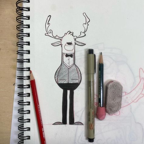 Mr. Tom on Instagram: “Theme #elk Nº 1892 I’ve always imagined Elk to just be fancy versions of moose, or the rich cousins of deer . . . . . . . . . #kidlit…” Elk Drawing, Birthday Drawings, Drawing Tattoos, Deer Cartoon, Deer Illustration, Sketch Daily, Drawing Watercolor, Kids' Book, Daily Art