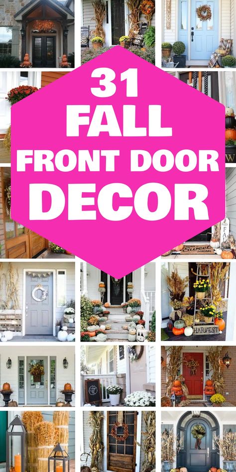 31 fall front door decor ideas. Front Door Sign Ideas, Fall Front Door Decorations, Fall Front Door Decor Ideas, Fall Front Door Ideas, Door Decor For Christmas, Rustic Fall Decorations, Front Door Wreath Ideas, Thanksgiving Door Decorations, Door Sign Ideas