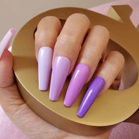 Long Purple Nails, Spring Nails Purple, Summer Nails Purple, Shade Nails, Nailart Glitter, Nails Gradient, Matte Pink Nails, Purple Ombre Nails, Blue Coffin Nails