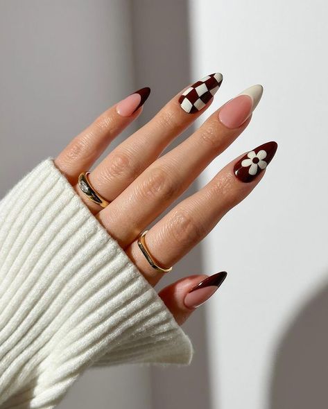 Almond Shaped Nails Designs, Checkered Nails, Kutek Disney, Nails Yellow, Smink Inspiration, Her Nails, Classy Acrylic Nails, Makijaż Smokey Eye, Thanksgiving Nails