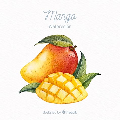 Hand drawn mango background Free Vector |  #Freepik #freevector #background #food #hand #summer Mango Watercolor Painting, Mango Sketch, Mango Drawings, Mango Illustrations, Mango Watercolor, Mango Painting, Mango Background, Mango Drawing, Mango Vector