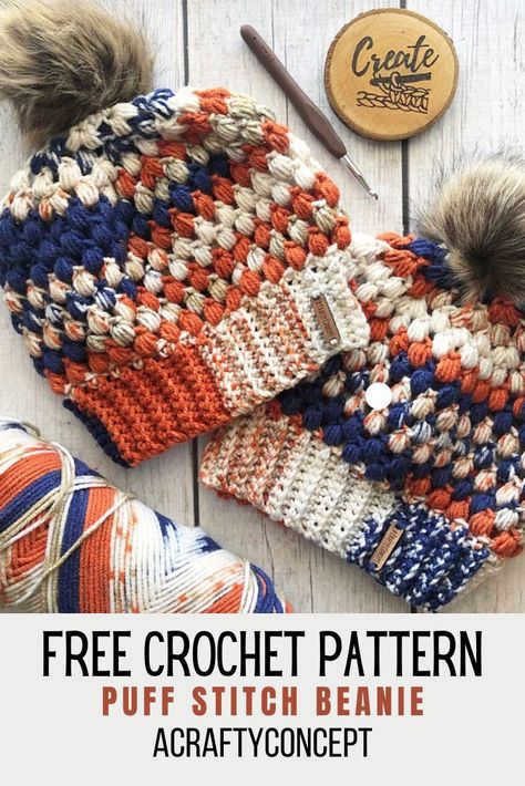 Crochet Beanie And Gloves Set, Crochet Hat Puff Stitch, Category 3 Yarn Crochet Patterns, Puff Stitch Hat Crochet Pattern, Free Puff Stitch Crochet Patterns, Crochet Basic Beanie Pattern Free, Puff Stitch Crochet Beanie, Puff Stitch Scarf Crochet, Crochet Adult Headband