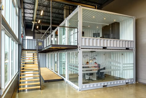 Purely different workspace | Loki Box Design Loft Office Ideas, Warehouse Office Design, Container Home Designs, Shipping Container Office, Shipping Container Design, Warehouse Office, Industrial Office Design, Loft Office, Modular Office