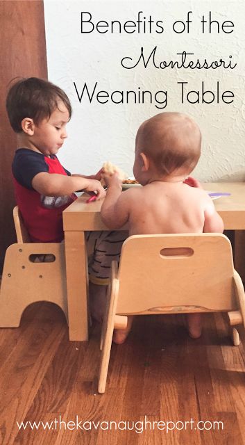 Benefits of the Montessori Weaning Table Weaning Table Montessori, Montessori Furniture Diy, Montessori Baby Bedroom, Montessori Weaning Table, Weaning Table, Montessori Infant, Montessori Infant Room, Montessori Home, Montessori Nursery