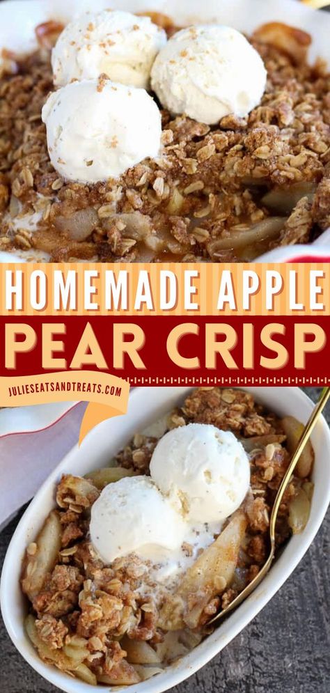 Apple Pear Crisp, Thanksgiving desserts, holiday baking recipes Pear And Apple Crisp, Apple And Pear Crisp, Pear Apple Crisp, Sugar Free Apple Pie, Apple Pear Crisp, Pear Crisp, Winter Dessert, Baked Pears, Thanksgiving Desserts Easy