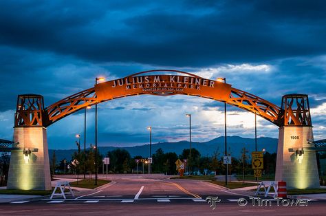 Julius M Kleiner Memorial Park, Boise, ID. Trademark Design and Fabrication Creative Signage, Arch Gate, Garden Gate Design, Commercial Design Exterior, Gate Way, Trademark Design, Arc Design, Entrance Gates Design, Landscape Architecture Design