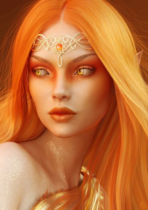 Lady of the Sun by Drakenborg Fire Fairy, Female Elf, Elf Art, High Elf, Beautiful Fairies, Fantasy Dragon, Arte Fantasy, Digital Art Girl, Beautiful Fantasy Art