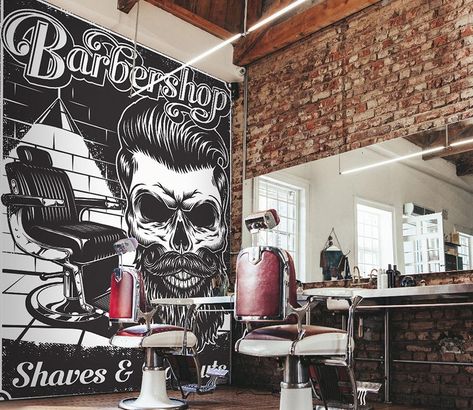 Mobile Barbershop, Beauty Factory, Barber Shop Interior, Barber Logo, Cool Man, Adhesive Wall Art, Barbershop Design, Barber Shop Decor, Salon Suites