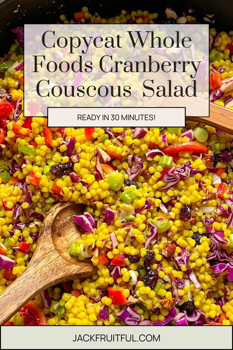 Cranberry Couscous Salad is a NEW recipe from Jackfruitful Kitchen.  Visit jackfruitful.com to view the whole recipe! Whole Foods Couscous Salad Recipe, Vegan Couscous Salad, Cranberry Couscous, Couscous Dishes, Pearl Couscous Salad, Couscous Salad Recipes, Raisin Recipes, Gluten Free Brands, Citrus Dressing