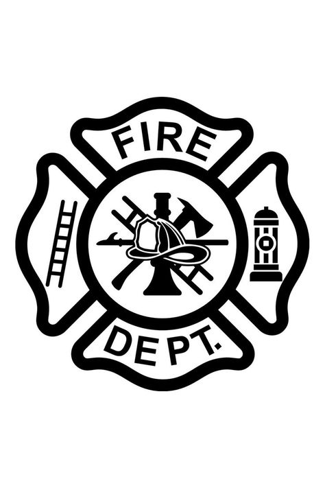 Firefighter Maltese Cross - with set of firefighting equipment, including a helmet, ax, horn, ladder, and hook. Firefighter Maltese Cross, Maltese Cross Firefighter, Firefighter Decor, Cowboy Pictures, 1st Responders, Clothes Pin Wreath, Badge Template, Wood Burning Crafts, Maltese Cross