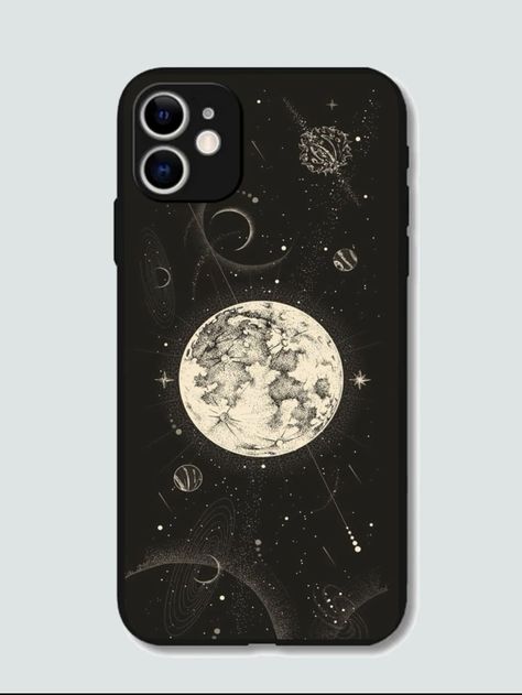 Planet Phone Case, Cool Phone Cases Aesthetic, Witchy Phone Case, Black Phone Cover, Space Phone Case, Moon Phone Case, Phone Case Diy Paint, Diy Phone Case Design, Creative Iphone Case