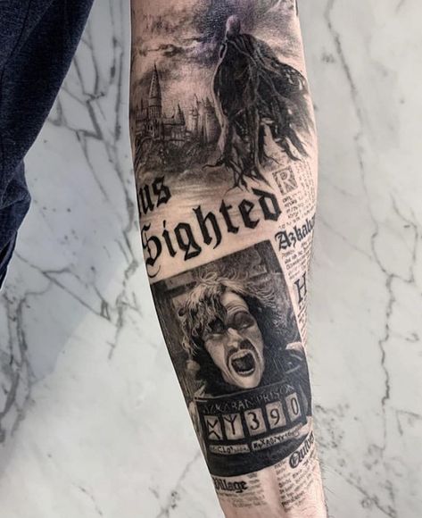 #HarryPotter #Azkaban #SiriusBlackTattoo Thestral Tattoo, Sirius Black Tattoo, Harry Potter Tattoo Sleeve, Tattoo Fairy, Hogwarts Tattoo, Harry Tattoos, Hp Tattoo, Harry Potter Tattoos, Harry Potter Tattoo