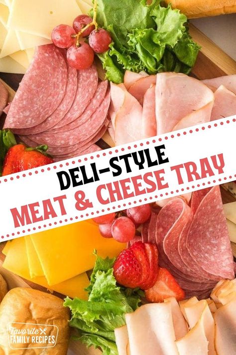 This Deli-Style Meat & Cheese Tray makes a great appetizer or an easy way for guests to make their own sandwiches. Perfect for parties, potlucks, BBQs, or family gatherings. They are so easy to make up. You can whip up a meat and cheese tray faster than you can make most appetizers. Deli Meat Platter, Meat Cheese Tray, Meat Cheese Platters, Deli Tray, Meat And Cheese Tray, Appetizer Buffet, Grilled Carrots, Party Snacks Easy, Cheese Trays