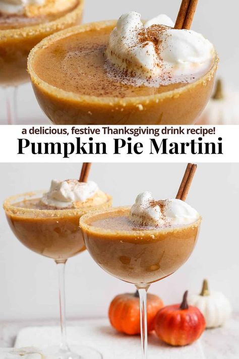 Pumpkin Pie Martini - Our festive Pumpkin Pie Martini recipe is a delicious cocktail to serve at your next Fall party! Tastes just like a classic pumpkin pie! #pumpkinpiemartini #pumpkinpiemartinirecipe #pumpkinpiemartinirecipeeasy #pumpkinpiemartinieasy #pumpkinpiemartiniwithpumpkinpuree Pumpkin Pie Drink, Pumpkin Martini Recipe, Pumpkin Pie Martini Recipe, Thanksgiving Recipes Drinks, Pumpkin Martini, Pumpkin Pie Martini, Rum Old Fashioned, Salad Shop, Classic Pumpkin Pie