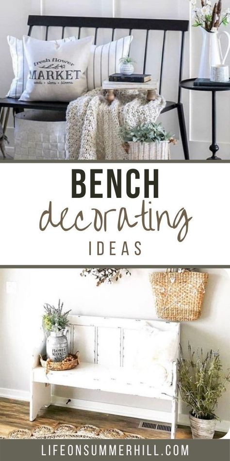 Foyer Bench Ideas Entry Ways, Foyer Bench Ideas, Bench Decorating Ideas, Decorating Entryway, Blankets To Make, Wooden Bench Indoor, Entryway Bench Decor, Small Entryway Bench, Throw Pillows And Blankets