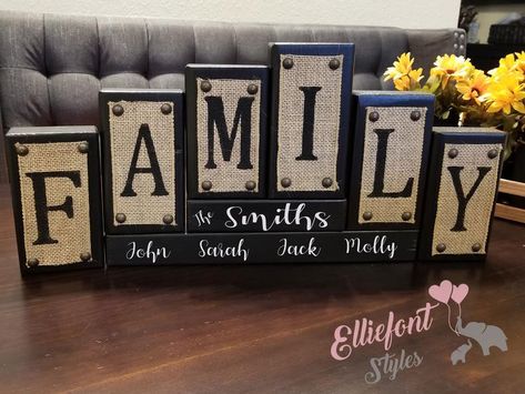 Word Block, Jenga Blocks, Wood Block Crafts, Name Blocks, Family Wood Signs, Wood Anniversary Gift, Personalized Family Gifts, Block Craft, Family Is Everything