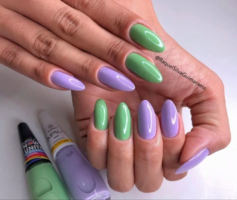 Lavender And Green Nails, Green And Purple Nail Designs, Purple And Green Nails Design, Green Purple Nails, Purple Green Nails, Green And Purple Nails, Purple And Green Nails, Violet Pastel, Green Nail Art