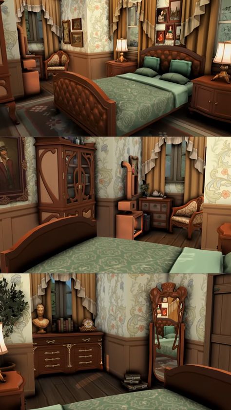 Bloxburg Color Schemes Victorian, Bloxburg Witch House Interior, Victorian Homes Interior Bloxburg, Victorian House Plans Bloxburg, Sims 4 Old House Interior, Sims 4 Dark Academia Bedroom, Sims Vintage House, Sims 4 Victorian Bedroom, Bloxburg Bedroom Vintage