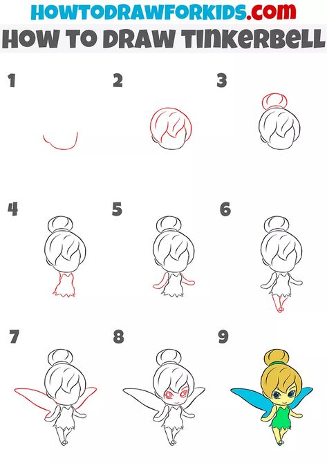 How to Draw Tinkerbell - Easy Drawing Tutorial For Kids Draw A Fairy Step By Step, Tinker Bell Easy Drawing, Tinkerbell Drawing Easy Step By Step, How To Draw Tinkerbell Step By Step, How To Draw Fairies Step By Step Easy, How To Draw A Fairy Easy, Step By Step Drawing Disney Characters, Fairy Drawing Ideas Easy, How To Draw Disney Princesses