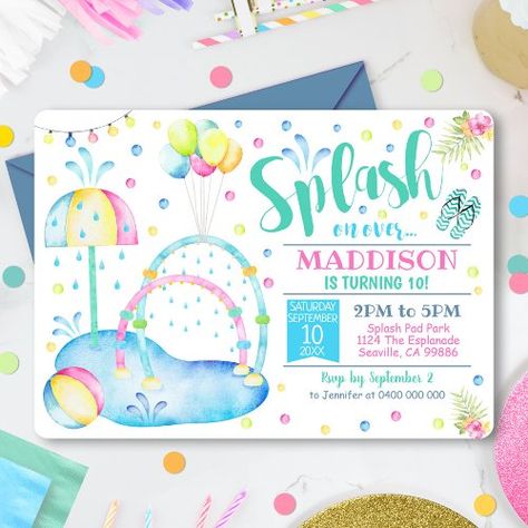 $2.00 | Splash Pad Party Invitation Water Park Birthday #splash pad party invitation, water park party invitation, splash pad birthday invitation, summer birthday invitation, kids summer birthday invitations, splash on over birthday invitation, splash park invitation, splish splash invitation, water park birthday invitation, kids summer pool party invitations Splash Pad Birthday Party, Park Party Invitation, Water Park Birthday, Splash Pad Party, Water Park Party, Pool Birthday Invitations, Summer Birthday Invitations, Birthday Party At Park, Park Party