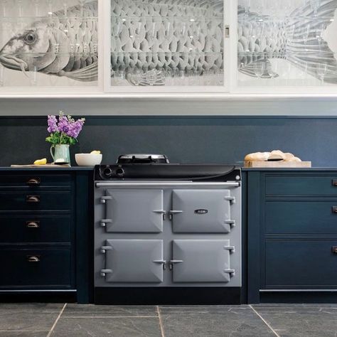 Aga Splashback, Unfitted Kitchens, Aga Oven, Electric Aga, Kitchen Extras, Blue Cabinetry, Aga Kitchen, Aga Range Cooker, Aga Stove