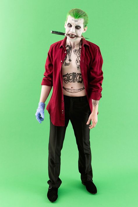 SuicideSquadCoupleJokerCostume Halloween Kostüm Joker, Diy Joker Costume, Joker Outfit, Joker Y Harley Quinn, Joker Halloween Costume, Danny Zuko, Halloween Parejas, Joker Halloween, Joker Costume