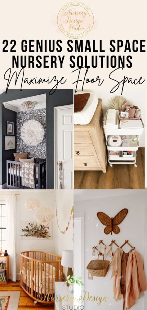 genius small space nursery solutions (8) Small Walk In Closet Nursery, Nursery Nook Ideas Small Spaces, Mini Nursery Small Spaces, Mini Nursery In Parents Room, Nestig Crib Nursery, Baby Nook In Bedroom, Baby Room Small Space, Small Space Baby Organization, Walk In Closet Nursery Converted