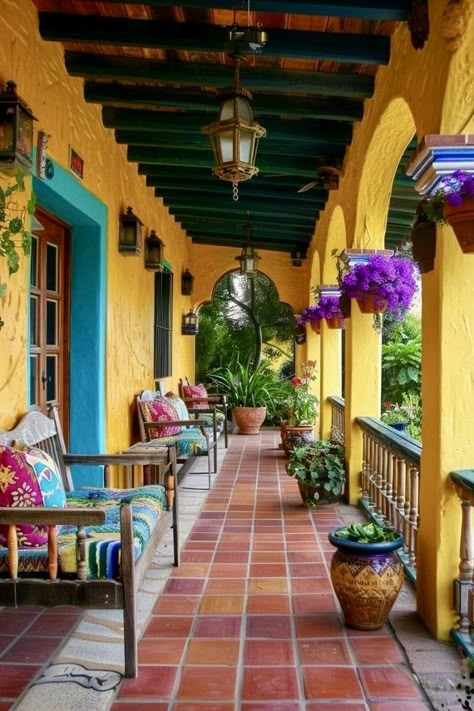 Spanish Style Kitchen, Mexican Interiors, Hacienda Homes, Eclectic Maximalism, Spanish Hacienda, Outdoor Patio Ideas, Fantasy Homes, Outdoor Patio Decor, Patio Ideas