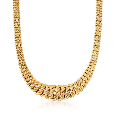 Italian 14kt Yellow Gold Graduated Link Necklace. 18" | Ross-Simons Gold Link Necklace, Gold Link Bracelet, Fine Jewelery, Natural Gold, Gold Paper, Station Necklace, Rolo Chain, Fine Jewellery Necklace, Link Necklace