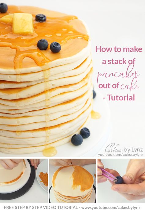 How To Make A Pancake Cake, Stack Of Pancakes Cake, Pancake Themed Cake, Imposter Cake Ideas, Cake That Looks Like Pancakes, Pancake Cake Ideas, Illusion Cakes Ideas, Pancake Smash Cake, Pancake Stack Cake