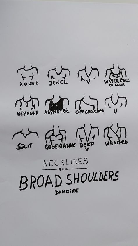 Necklines for broad shoulders Shirts For Large Busts, How To Style A Wide Ribcage, How To Have Broad Shoulders, Best Sleeves For Broad Shoulders, Broad Shoulder Necklines, Corset For Bigger Bust, Best Necklines For Broad Shoulders, What To Wear If You Have Broad Shoulders, How To Hide Big Bust