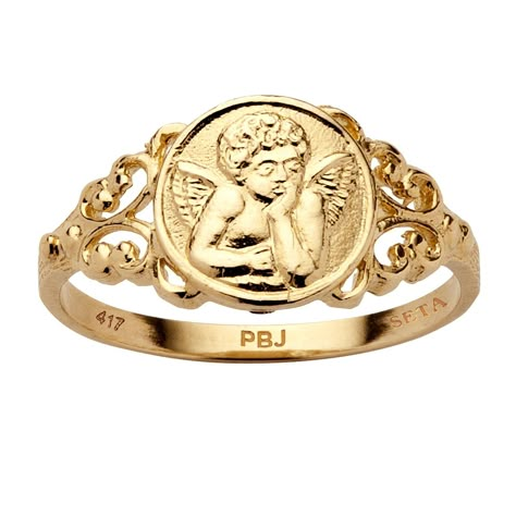 PRICES MAY VARY. 10k Yellow Gold; Contains .10 grams of 10k Gold; Ring can be resized Measures: 18 mm wide x 9 mm long x 2 mm high; Shank Width: 1.5 mm wide Includes gift box and drawstring pouch PalmBeach Jewelry exclusive. Our inspiring solid 10k gold guardian angel cherub ring features lovely swirled detailing and a sculpted cherub center. A ring to delight any age. Sizes 5-10. - 188465 Angel Ring, Raspberry Tart, Angel Cherub, Palm Beach Jewelry, Dope Jewelry, Jewelry Lookbook, Cute Rings, Ring Sizes, Guardian Angel