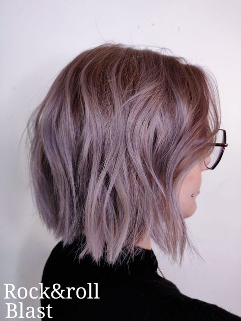 Curly Bob Hairstyles That Work for All Lengths Short Mauve Hair, Lavender Shag Hair, Lavender Bob Hair, Light Purple Short Hair, Lilac Short Hair, Lavender Hair Short, Muted Purple Hair, Short Lilac Hair, Pastel Balayage