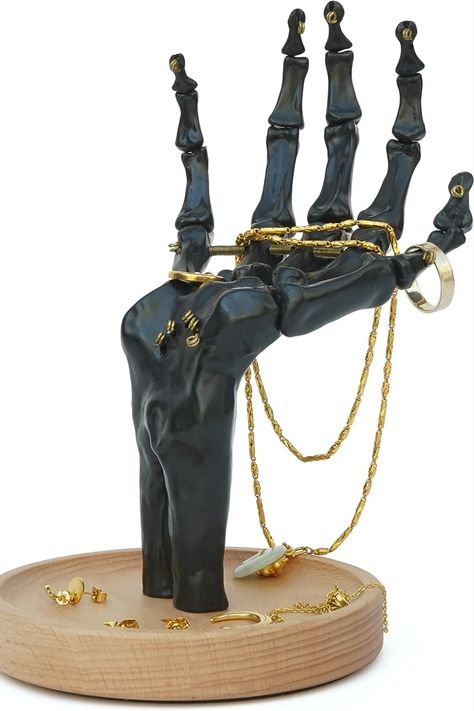 Halloween Decorations Bedroom, Skeleton Hand Ring, Creepy Necklace, Hand Ring Holder, Skeleton Ring, Decorations Bedroom, Bracelet Holder, Bracelet Holders, Hanging Jewelry Organizer