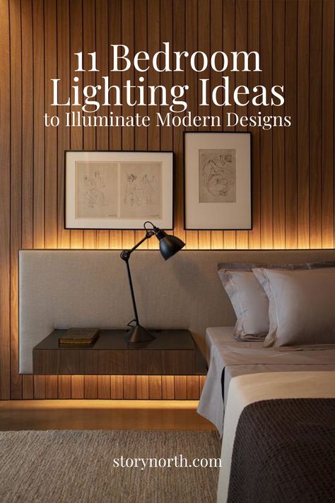 The variety of available colors and designs for lighting fixtures gives you reasons why not to settle with the traditional lighting design. We have gathered 11 bedroom lighting designs that will illuminate modern designs for personal space. #lighting #ideas #interior Next To Bed Wall Decor, Bed Back Lighting, Main Bedroom Lighting Ideas, How To Light A Bedroom, Master Bedrooms Lights, Behind Bed Lighting, Ambience Lighting Bedroom, Basement Bedroom Lighting, Bedroom Accent Lighting