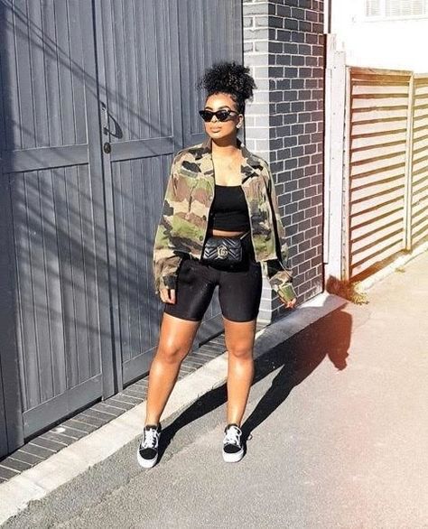 10 Ways To Slay Biker Shorts This Summer - xoNecole Biker Shorts Outfit Summer, Cycling Shorts Outfit, Bike Shorts Outfit, Biker Shorts Outfit, Summer Shorts Outfits, Trendy Swimwear, Shorts Outfit, Chill Outfits, Cycling Shorts