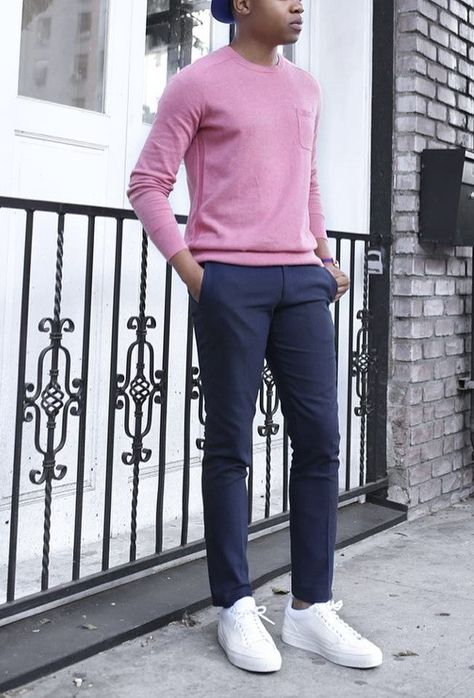 Pink Sweatshirt Outfit Men, Pink Sweater Outfit Men, Pink Mens Outfits, Men Pink Outfit, Pink Outfit Men, Pink And Blue Outfit, Pink Sweatshirt Outfit, Cute Outfits Pink, Pink Sweater Outfit