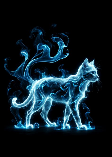 magic, patronus, harry potter, summon, invocation, fantasy art, blue, animals, majestic, creature, ghostly, spirit, fantasy creatures, phone wallpaper, epic wallpaper, animals lovers wallpaper, cat, feline, cute, kitten, Cat Patronus Art, Cat Dragon Art, Crystal Creature Art, Harry Potter Patronus Art, Patronus Animals, Fantasy Cat Creature, Animal Phone Wallpaper, Mythical Cat, Patronus Art