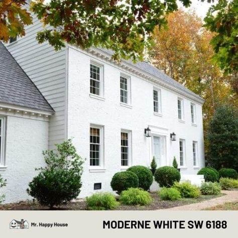 This amazing home by @younghouselove has a bright white paint color by Sherwin Williams called Moderne White. Paint Combos, Brick House Designs, Painted Brick Exteriors, White Exterior Paint, Brick Homes, Brick Houses, White Exterior Houses, Painted Brick House, Best White Paint