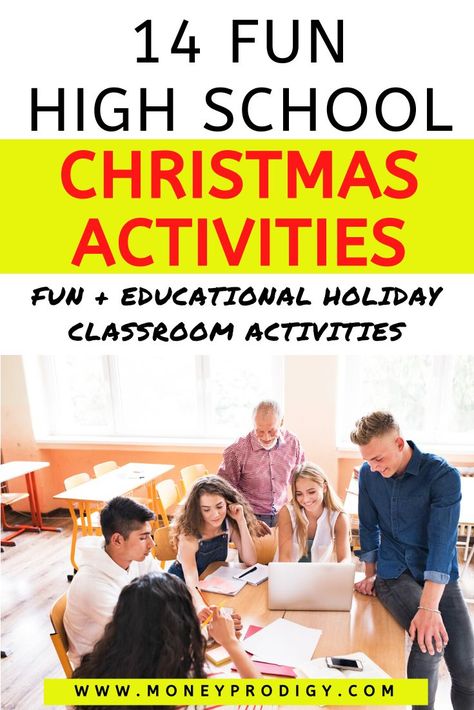 High School Christmas activities for teens - fun and interesting high school classroom activities leading up to Christmas and the holidays. These are so cool! She's even squeezed in some financial literacy activities in this list that make sense around Christmas. Christmas Student Activities, High School English Christmas Activities, High School Christmas Party Ideas, Holiday Activities For Students, High School Holiday Activities, Christmas Activities For High School Students, School Wide Christmas Activities, Christmas Games For High School Students, Fun Classroom Activities Middle School