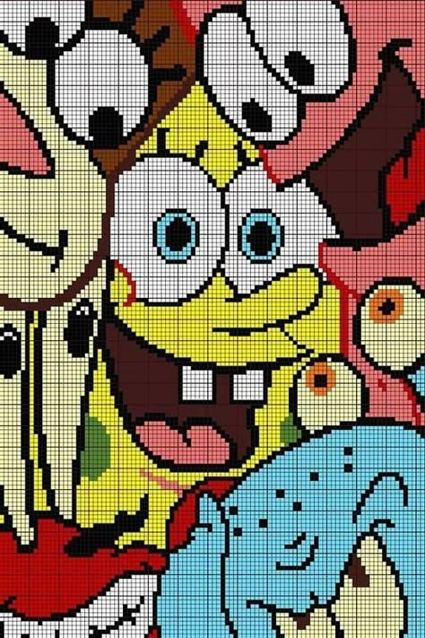 Sponge Bob Crochet, Big Pixel Art, Disney Pixel Art, Image Pixel Art, Modele Pixel Art, Disney Cross Stitch Patterns, Graph Crochet, Easy Pixel Art, Pixel Art Templates