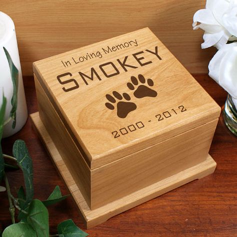 This Engraved Pet Memorial Wooden Urn Box measures 5 34” x 5 34” x 3 ¾”.  FREE PERSONALIZATION. Wooden Pet Urn, Pet Caskets, Dog Cremation, Pet Cremation Urns, Pet Cemetery, Dog Urns, Cat Urns, Wood Urn, Personalized Memorial Gifts