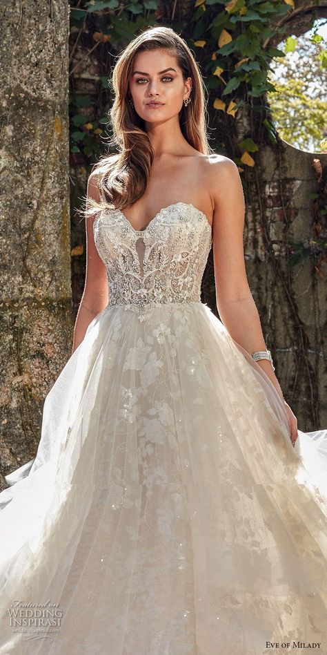 Weddinginspirasi.com featuring - eve of milady spring 2018 bridal strapless sweetheart neckline heavily embellished beaded bodice romantic princess a  line wedding dress chapel train (4) zv -- Eve of Milady Couture Spring 2018 Wedding Dresses  #wedding #weddings #bridal #weddingdress #weddingdresses #bride #fashion #label:EveofMilady #season:Spring/Summer #week:462017 ~ Eve Of Milady Wedding Dresses, Gorgeous Wedding Makeup, Unique Wedding Hairstyles, Ivory Wedding Gown, Eve Of Milady, Best Wedding Hairstyles, Sweetheart Wedding Dress, A Wedding Dress, Luxury Wedding Dress