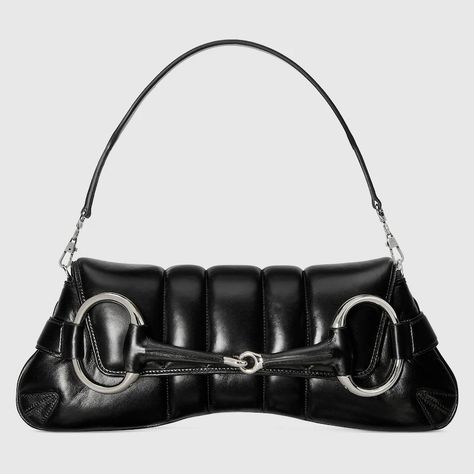 Gucci Chain Bag, Women In Luxury, Black Gucci Bag, Gucci Chain, Gucci Store, Bags Gucci, Gucci Horsebit, Leather And Canvas, Handbag Heaven