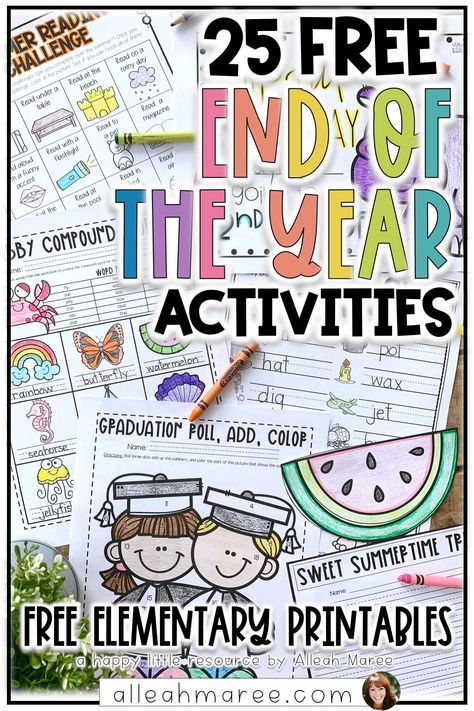 25 Free Activities for the End of the Year — Alleah Maree Eoy Activities, June Activities, End Of The Year Activities, 1st Grade Activities, End Of Year Activities, First Grade Activities, Review Activities, End Of School Year, Almost There